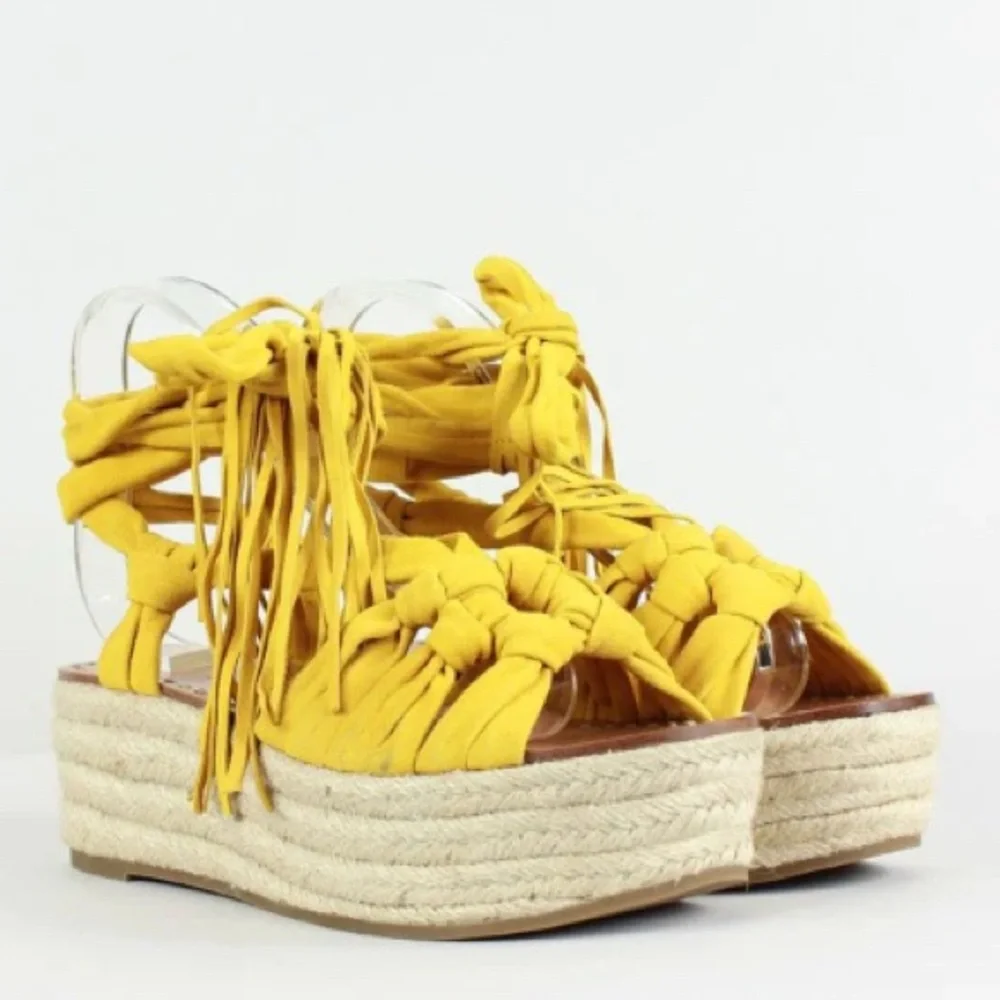 Sigerson Morrison Mustard Yellow Suede Espadrille Platform Wedges Sz.‎ 7